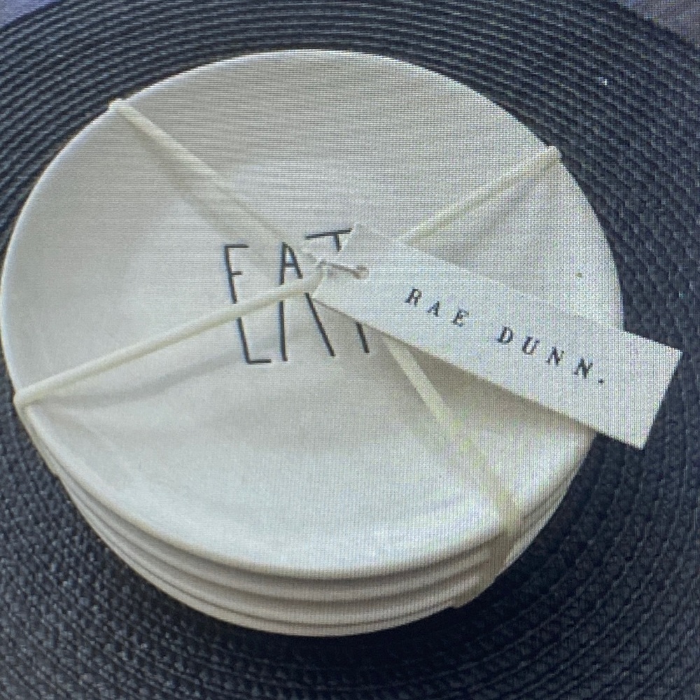 Rae Dunn White Ceramic Appetizer Plate Set of 4 6” plates.